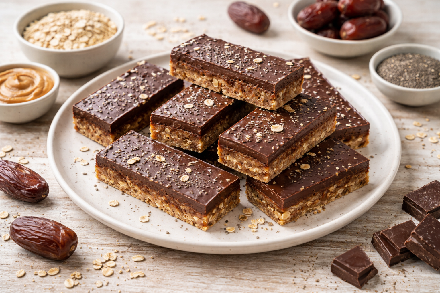 Barrette proteiche al cioccolato fondente e avena