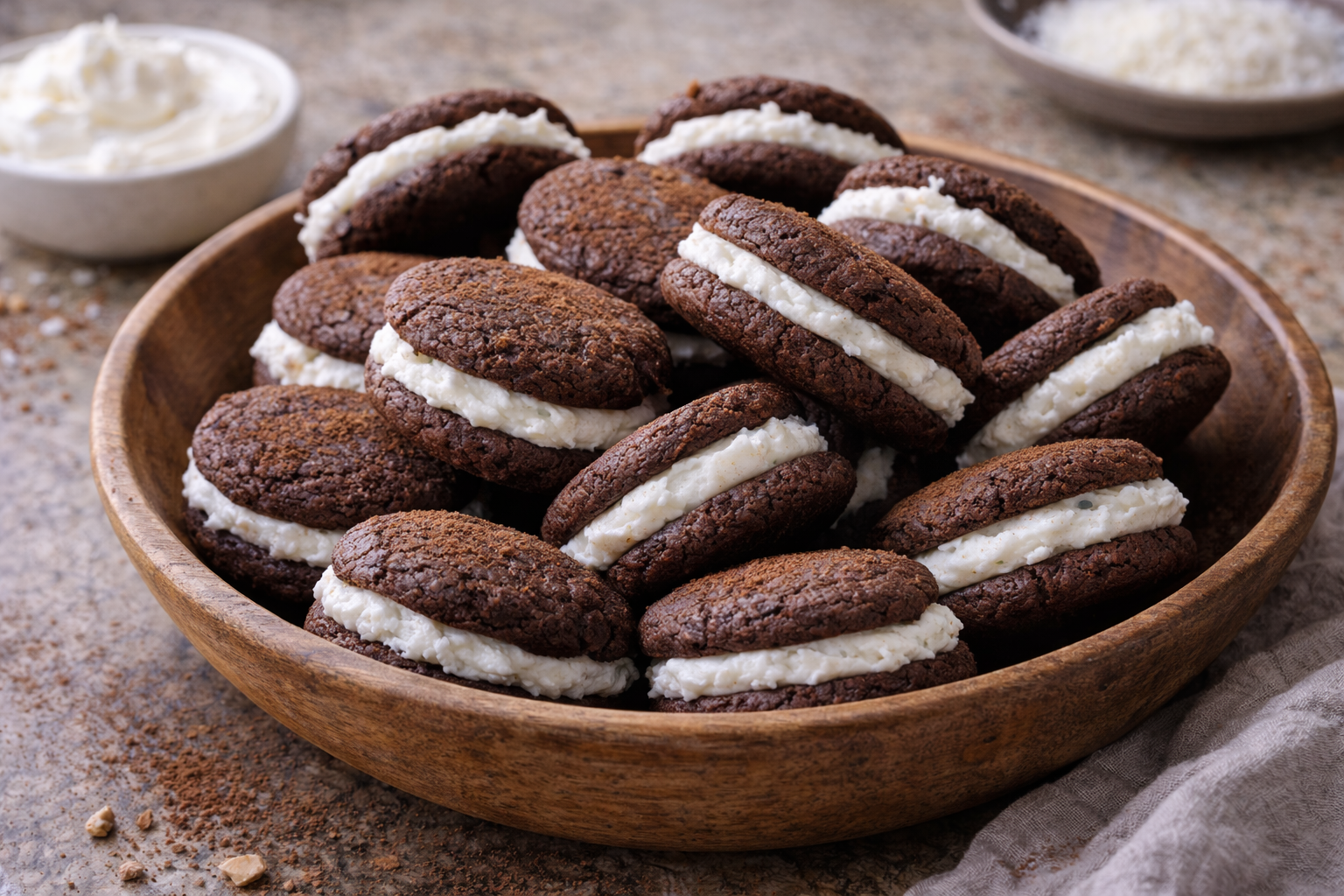 Biscotti al cacao con crema al cocco