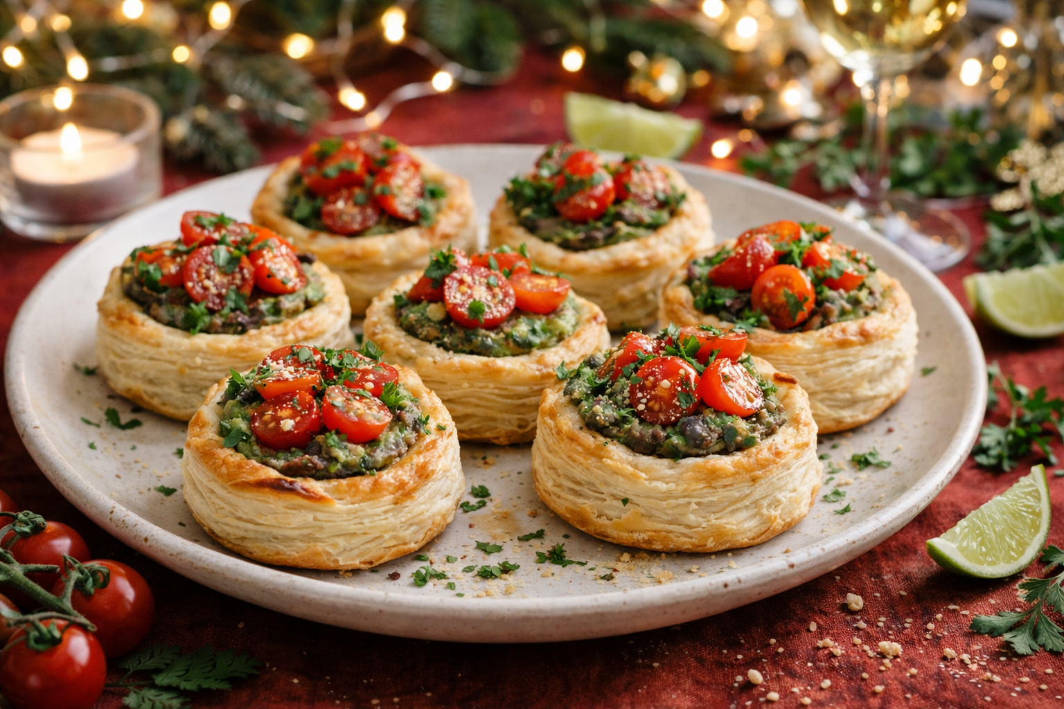 Cestini di pasta sfoglia con crema di fagioli neri e avocado