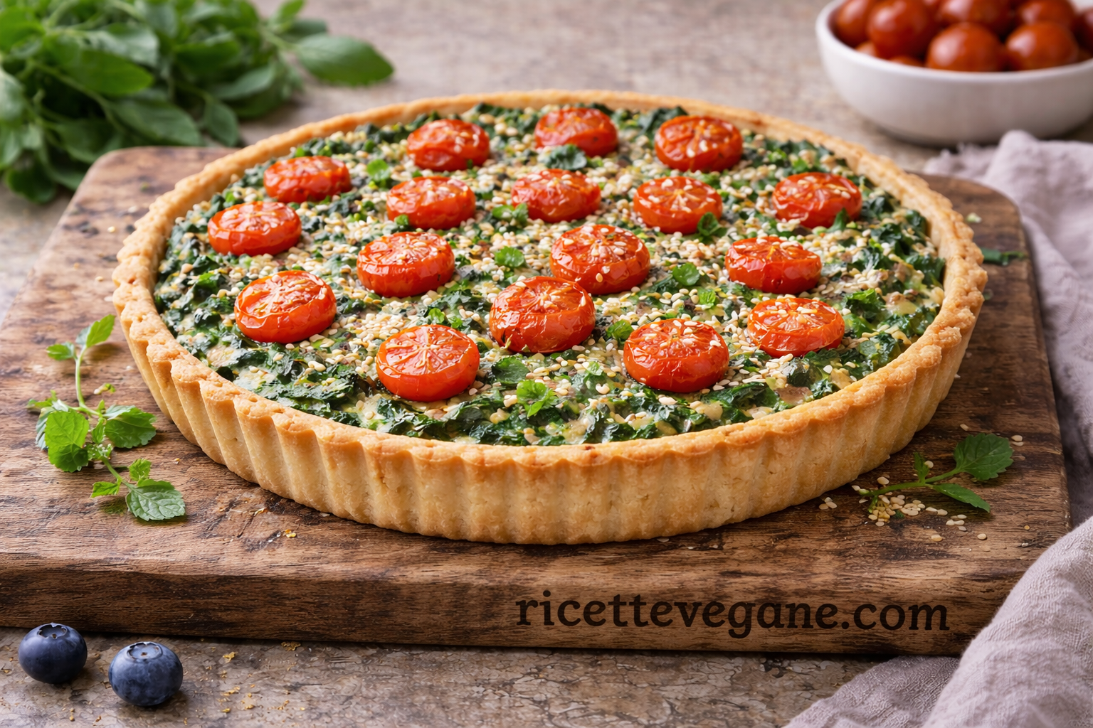 Crostata salata con crema di tofu e spinaci