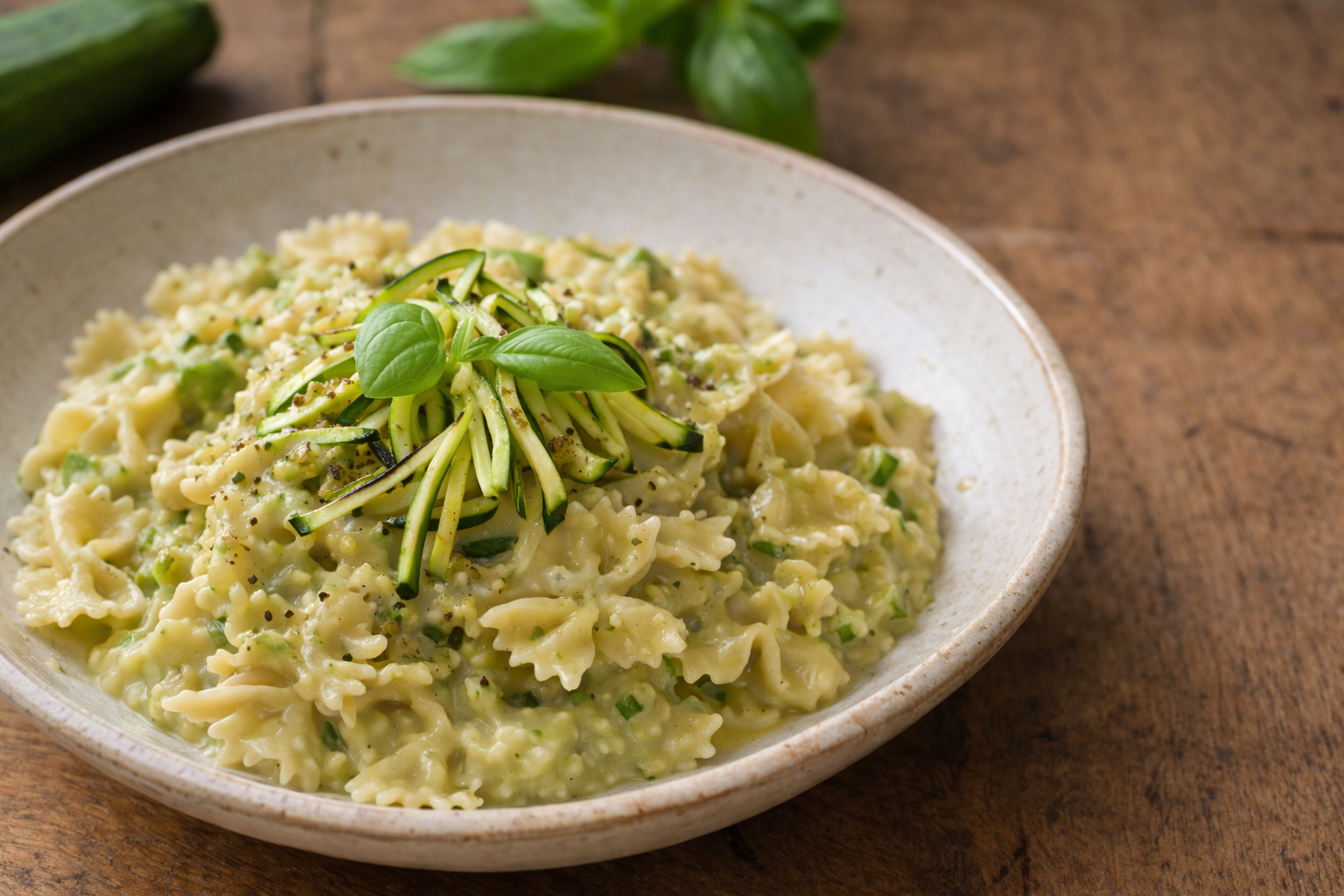 Farfalle con crema di fagioli e zucchine