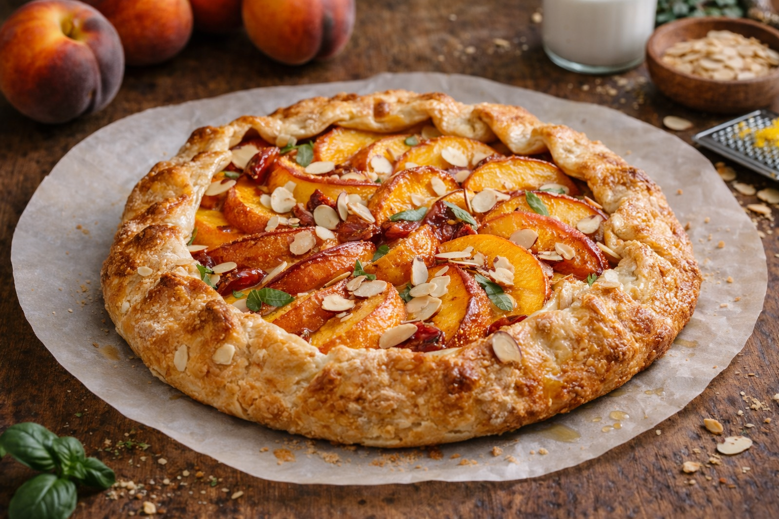 Galette rustica alle pesche e mandorle