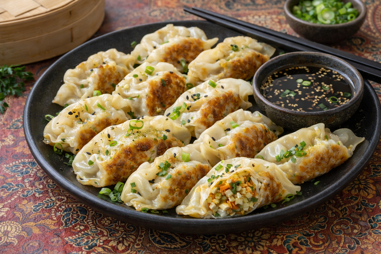 Gyoza vegani con ripieno di verdure e tofu
