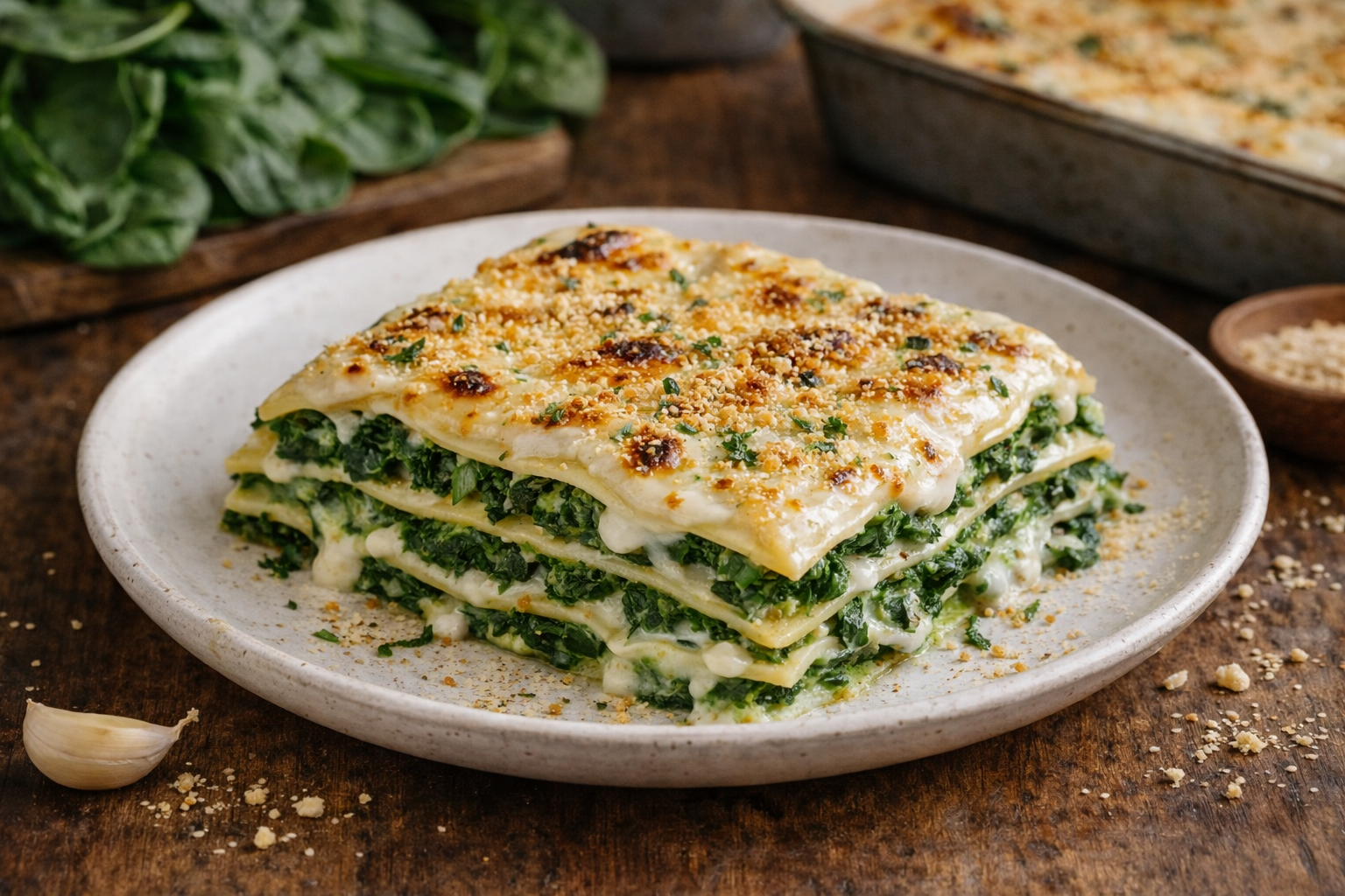 Lasagne con crema di spinaci e besciamella vegetale