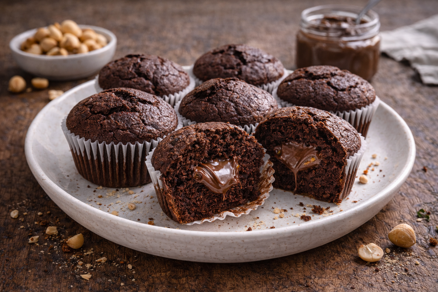 Muffin al cacao con cuore di crema alle nocciole