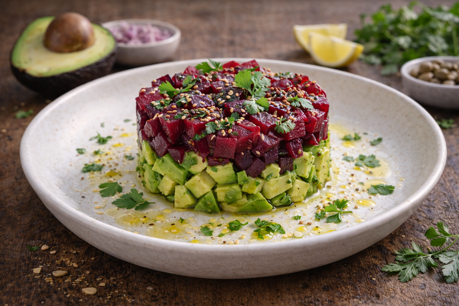 Tartare di barbabietola e avocado al lime