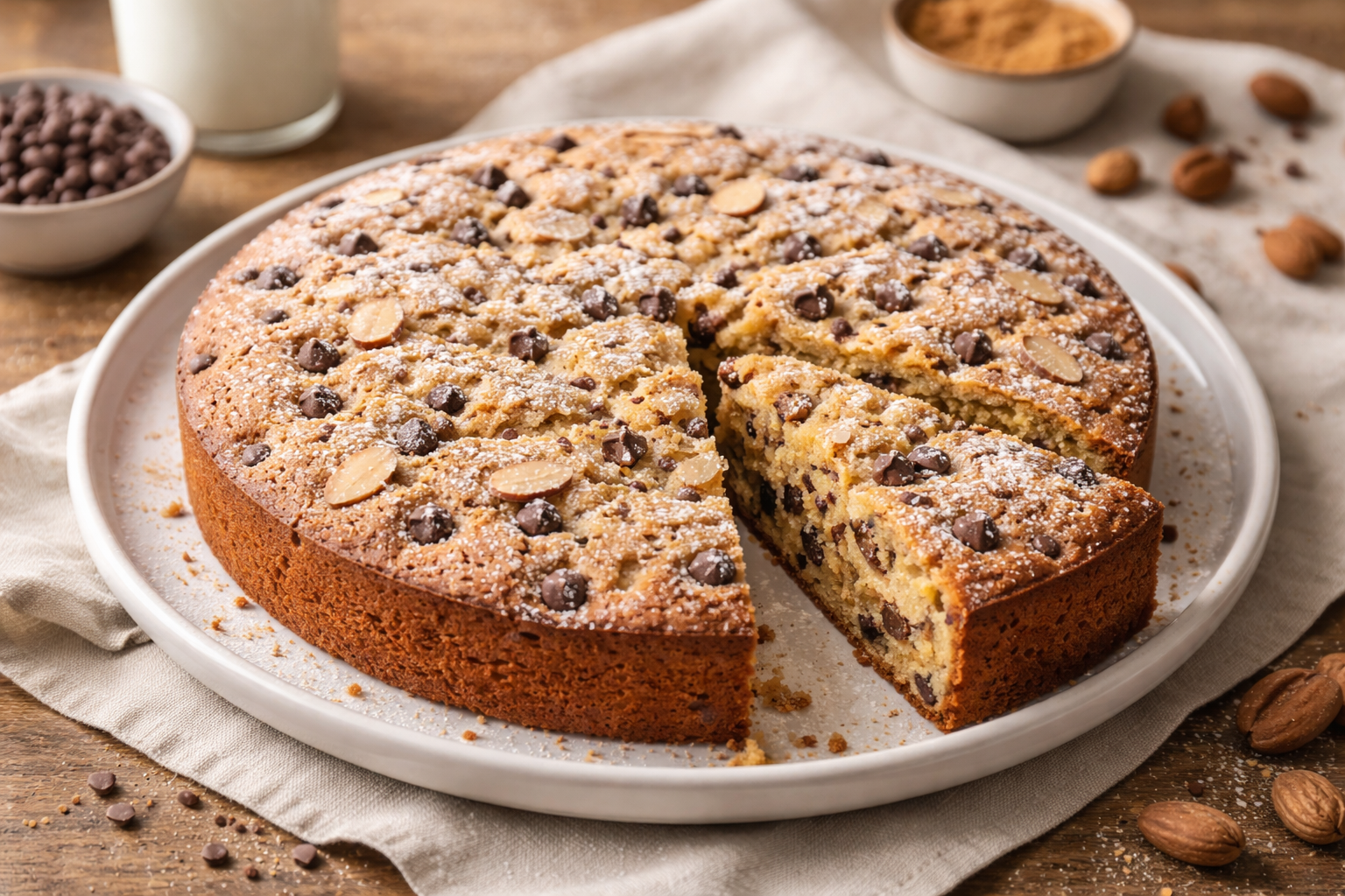 Torta morbida alle mandorle e gocce di cioccolato