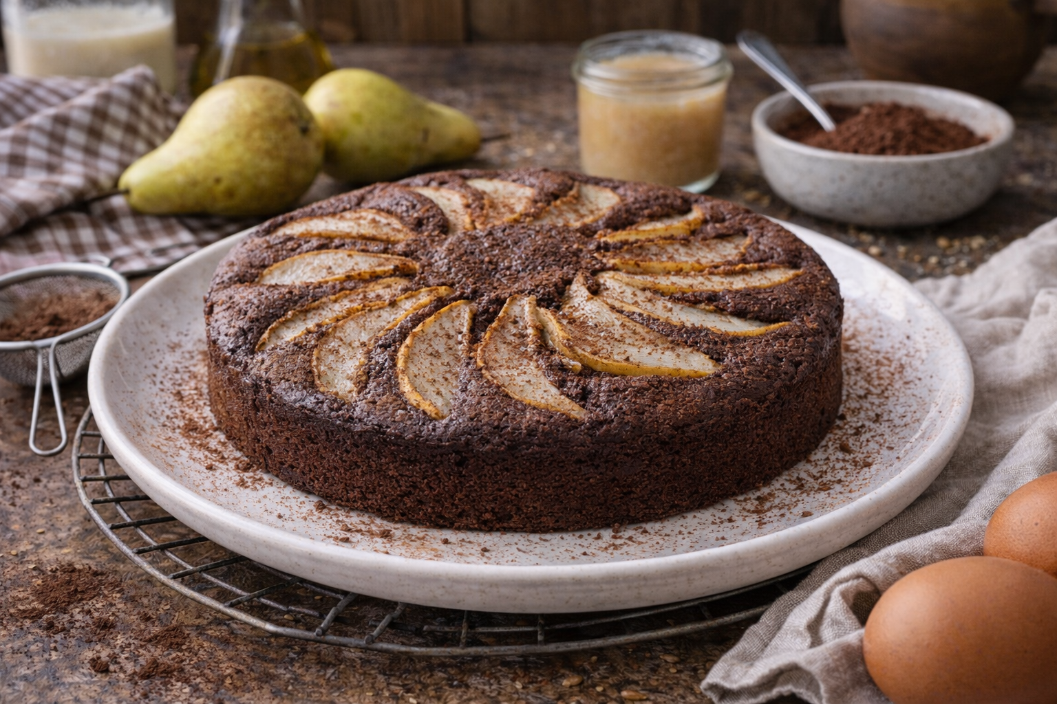 Torta soffice al cacao e pere