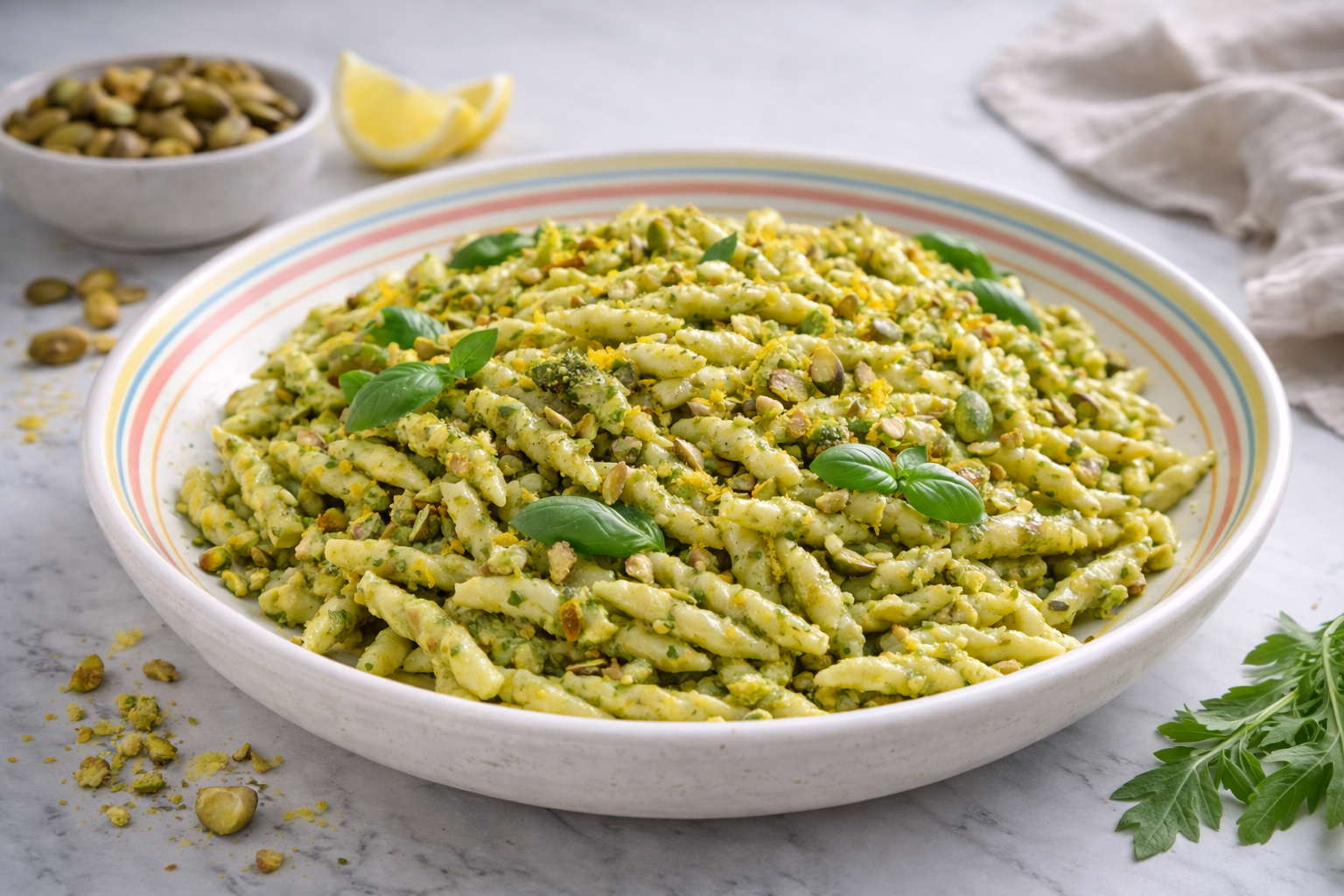 Trofie al pesto di pistacchi e limone